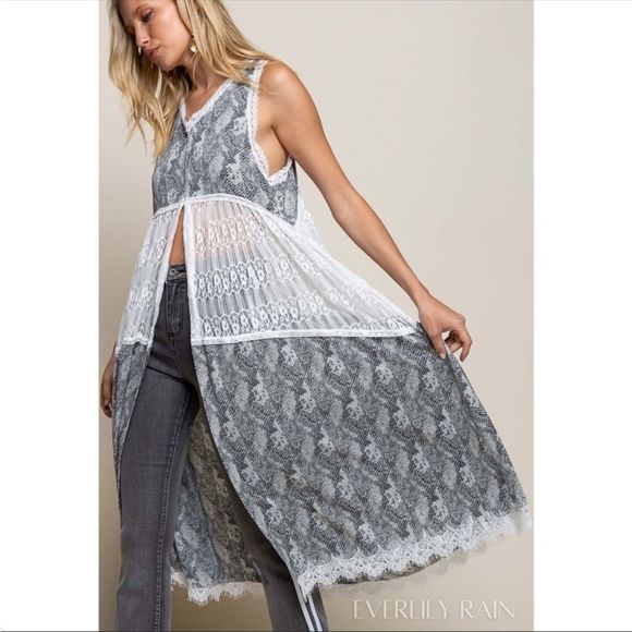 P O L Animal Print and Lace Duster/Vest - Picture 4 of 7